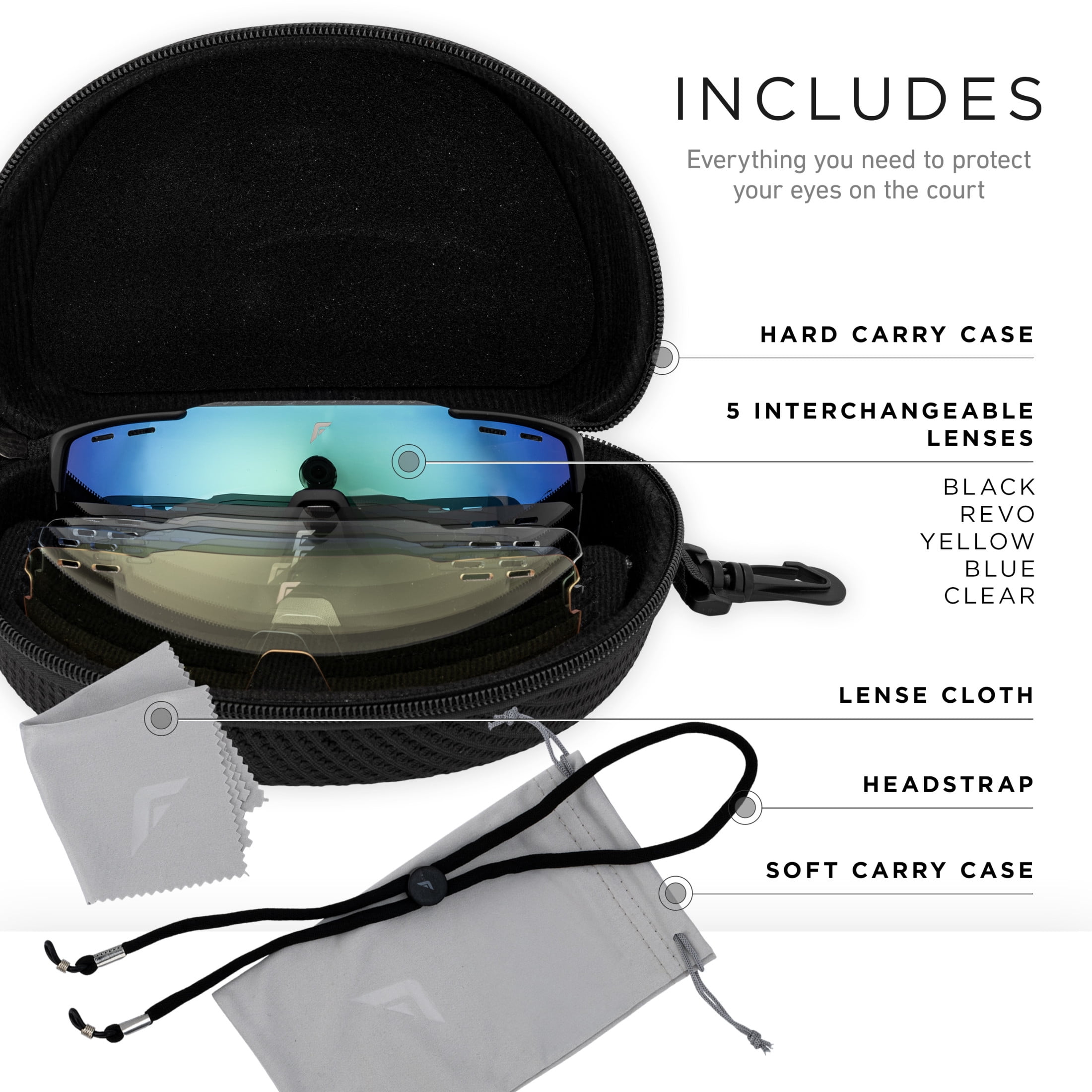 Franklin Sports Pickleball Sunglasses - Sport Glasses with (5) Lenses Included for Eye Protection - Pickleball Protective Eyewear Kit for Sun Glare + All Weather Conditions - Indoor + Outdoor Goggles
