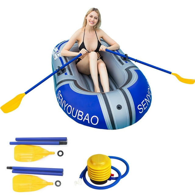 Graflsoa Blue PVC Inflatable Kayak with Foot Pump and Dual Paddles, 200lb Capacity, 61.02in Length, Lightweight Portable Design