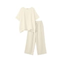 thumbnail image 5 of Xdegoge Linen Two Piece Lounge Sets for Women Casual Short Sleeve Asymmetrical Top and Cropped Wide Leg Pants Outfit Loose Fit Drawstring Waist Trousers Flowy Summer Activewear, 5 of 9