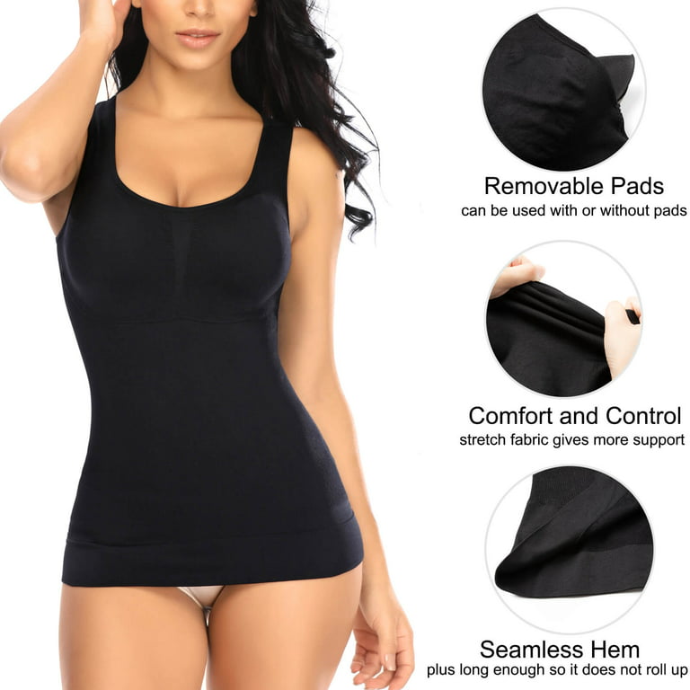 Womens Shapewear for Women Tummy Control Tank Top Body Shape Seamless  Compression Camisole Tops （3pk Black+White+Nude S）