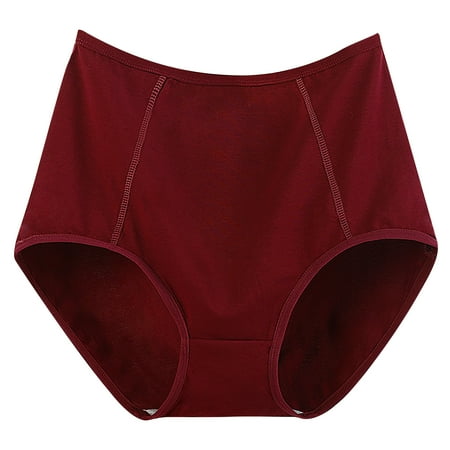 Women s Solid Plus Size Underwear High Waist Leak Proof Cotton Crotch Shorts Underwear Panties Women Briefs Cotton Panties for Women Wine XXL