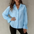 thumbnail image 4 of ClodeEU Women's Satin Button Down Blouse, Long Sleeve V Neck Work Shirt with Cuffed Sleeves Blue,Women's Plus XL, 4 of 6