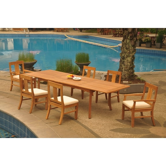 Grade-A Teak Dining Set: 6 Seater 7 Pc: 118" Double Extension Rectangle Table And 6 Osborne Chairs (2 Arm & 4 Armless Chairs) WholesaleTeak #WMDSWVm