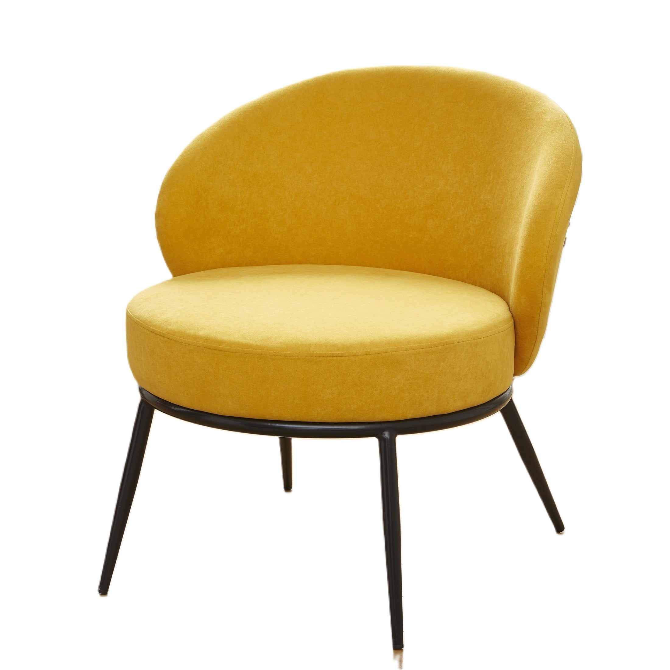 GDF Studio 27.36" Mid-Century Modern Round Accent Chair with Velvet Upholstery, Black Metal Legs, Yellow