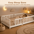thumbnail image 2 of UHOMEPRO Twin Montessori Floor Bed with Guardrails and Slats, Solid Rubber Wood Low Profile Toddler Floor Bed Frame for Kids, No Box Spring Needed, White, 2 of 6