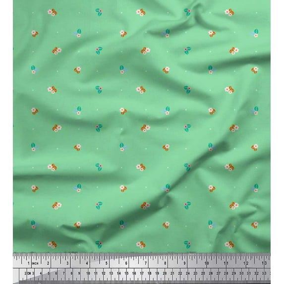 Soimoi Velvet Fabric Dot,Leaves & Floral Clip Art Printed Fabric 1 Yard 58 Inch Wide