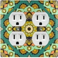 thumbnail image 1 of Metal Light Switch Plate Cover Green Orange Mandala Flower Tile Pattern MDL117, 1 of 13