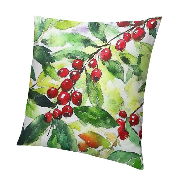 Patifu Watercolor Holly Christmas Lumbar Pillow Covers Seasonal Green Leaves Red Berry Pillow Cases Winter Holiday Throw Pillows Farmhouse Home Decor For Sofa Couch Bedroom Outdoor 12x12in