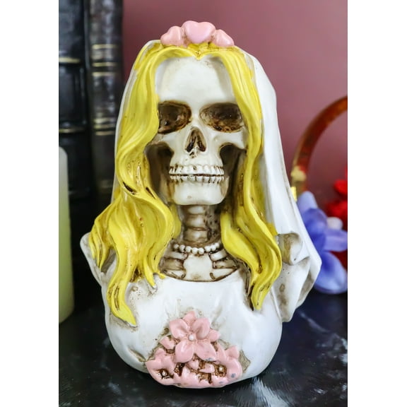 Day of The Dead DOD Skeleton Bride with Pink Flowers and Hearts Mini Figurine