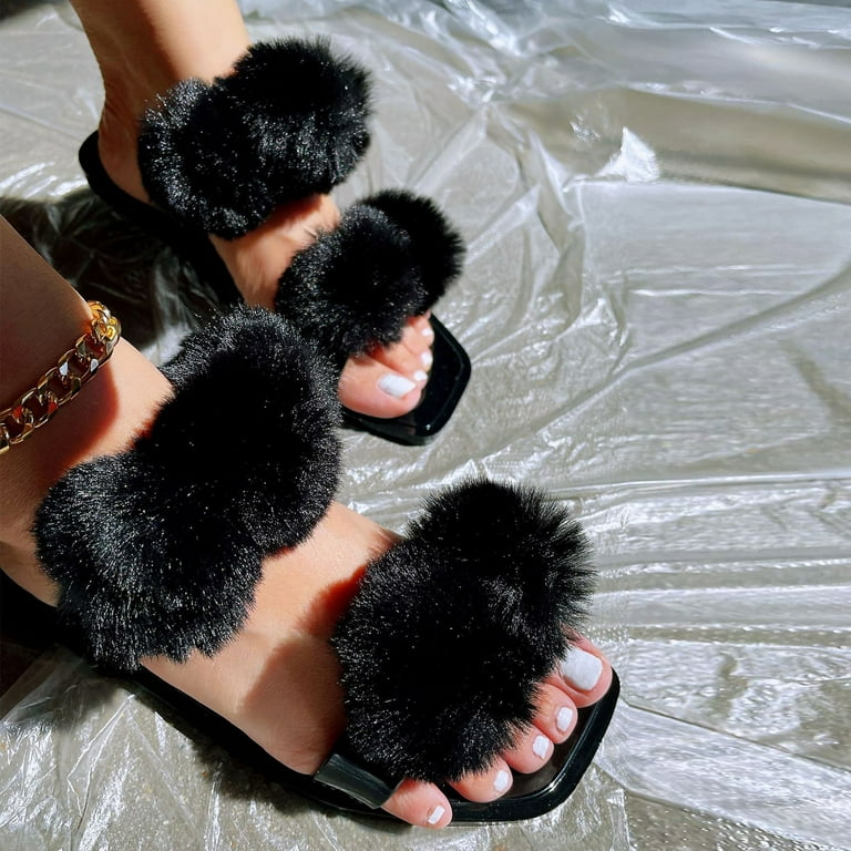 Furry flat sandals sale