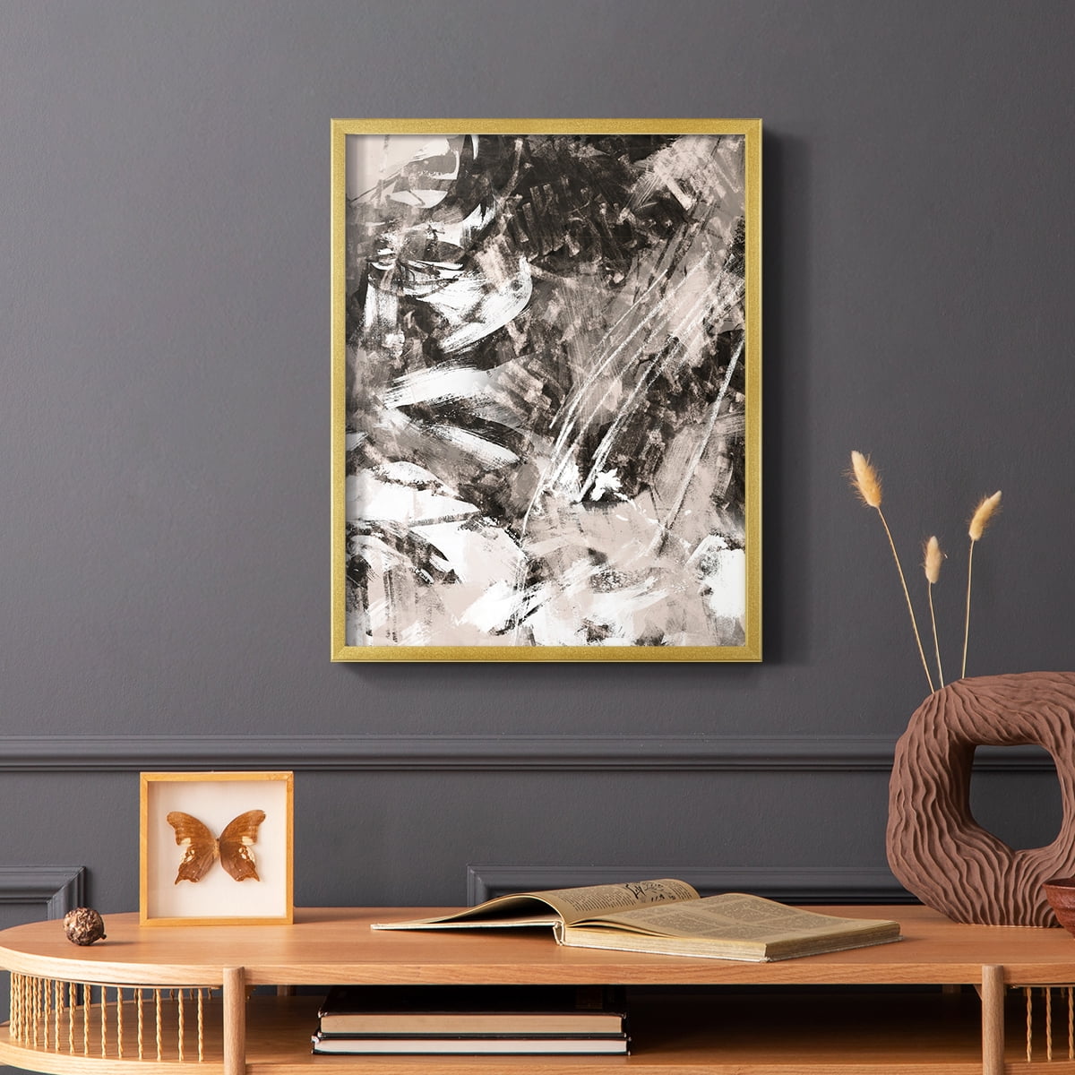 Blush Blackboard II Framed Print in Gold Solid Wood Framed Print No Nail Hanging