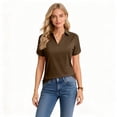 thumbnail image 5 of Nestiefly Women's Short Sleeve V-Neck Polo Shirts Business Casual Work Collared Tops Dressy Collar Cute Blouses Brown L, 5 of 5