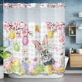thumbnail image 6 of Easter Rabbit No Hooks Shower Curtain with Snap-in Liner Colored Eggs Cute Bunny Spring Flowers Gray Plaid Shower Curtains for Bathroom, Waterproof, Easy Install, Washable 72"x78", 6 of 9