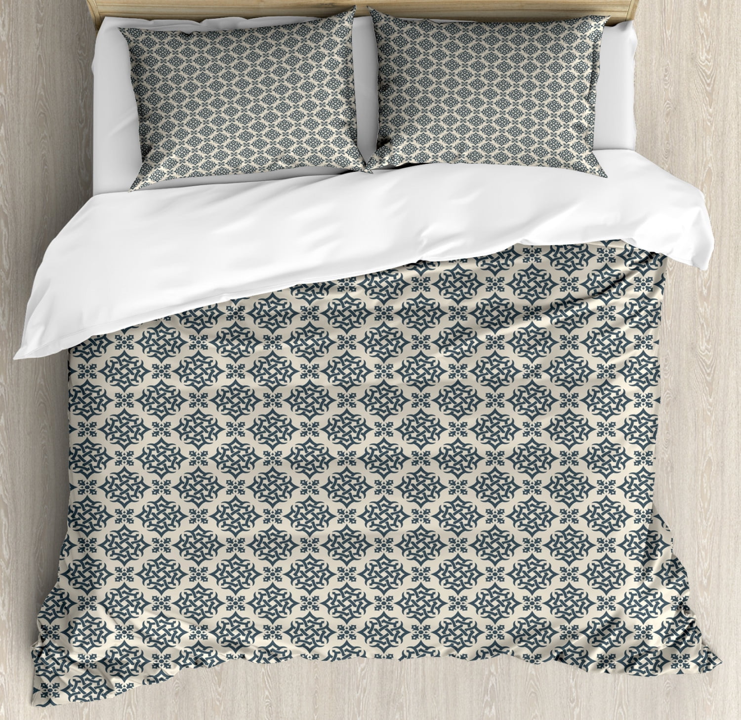 Oriental Queen Size Duvet Cover Set, Timeless Ornate Pattern with