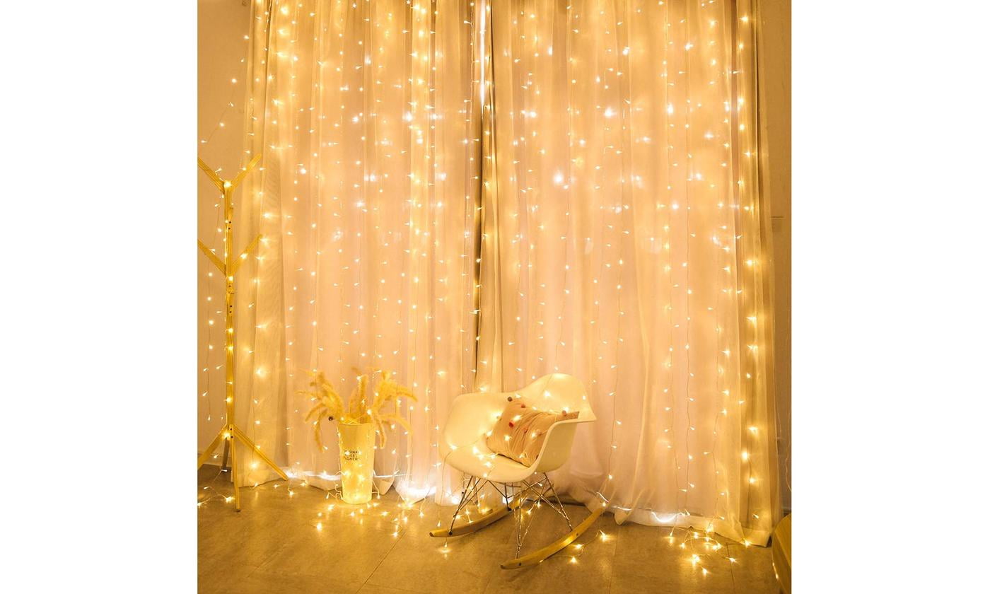Epidgadget Window Curtain String Lights, 300 LED USB Powered Copper Wire String Light with Remote Control for Wedding Party Home Garden Bedroom Christmas Wall Decorations (Warm White)