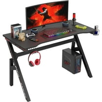 PayLessHere 47 Inch Gaming Desk PC Carbon Fiber Table with Cup Holder & Headphone Hook,Red