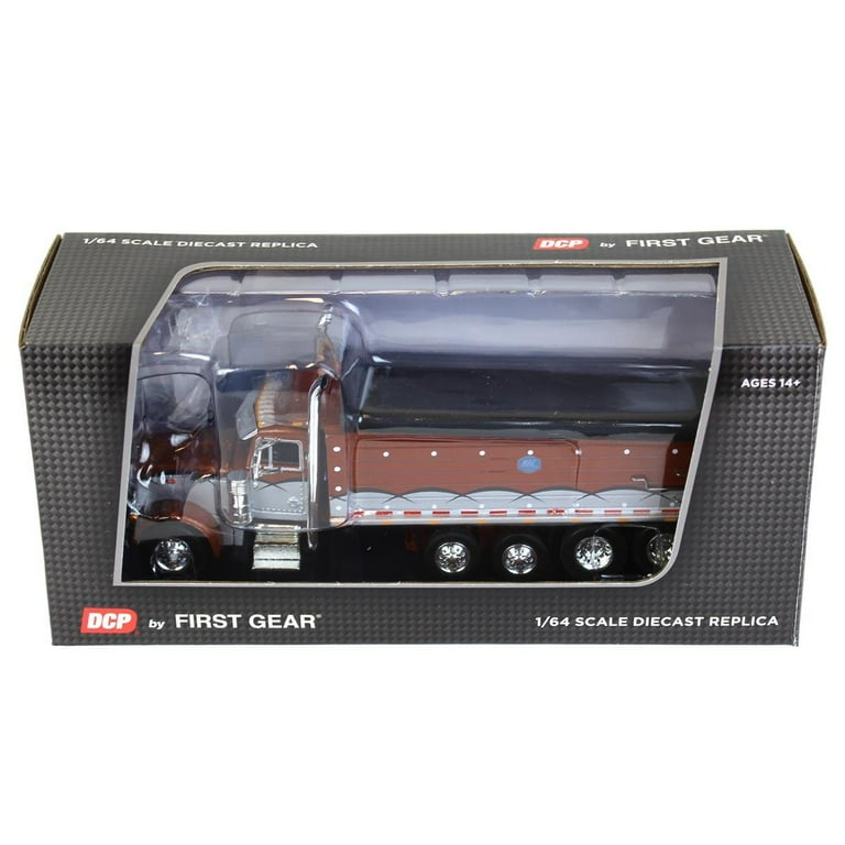 First Gear DCP 1/64 Brown & Silver Peterbilt 379 w/ Quad-Axle MAC