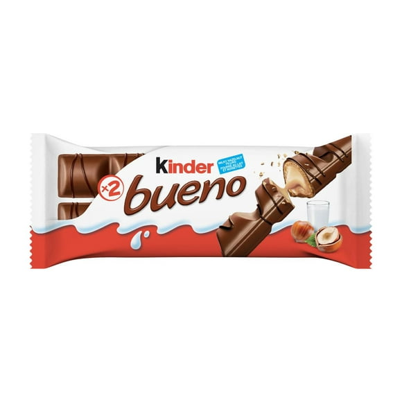 Kinder Bueno Milk Chocolate and Hazelnut Cream Candy Bars, 2 Bars Per Pack (43g)