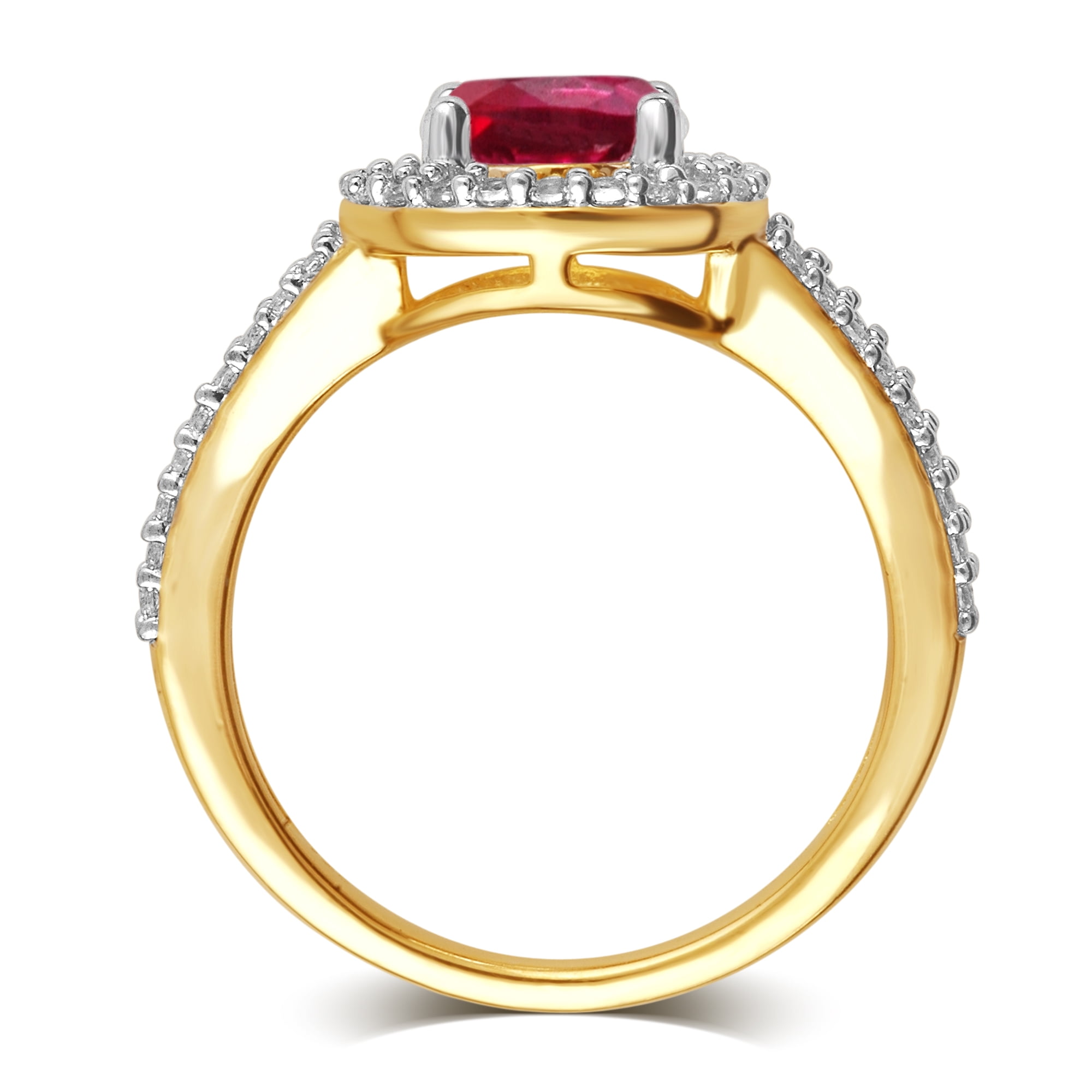 Ruby and White Sapphire Halo Birthstone Ring in Sterling Silver