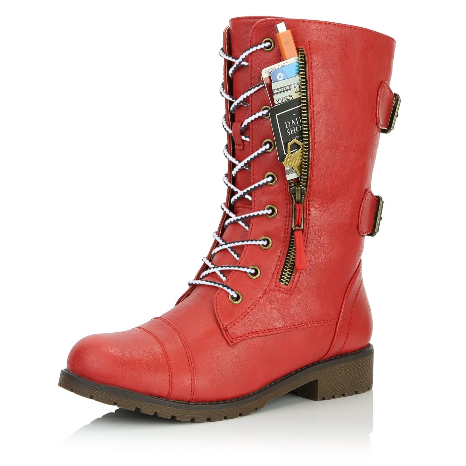 red combat boots womens