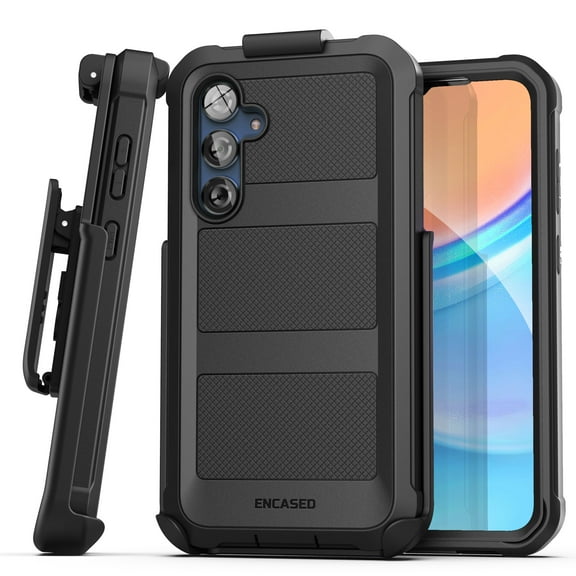 Encased Falcon Designed for Samsung Galaxy A15 5G Case with Tempered Glass Screen Protector and Belt Clip Holster, Full Body Protective Phone Case (Black)