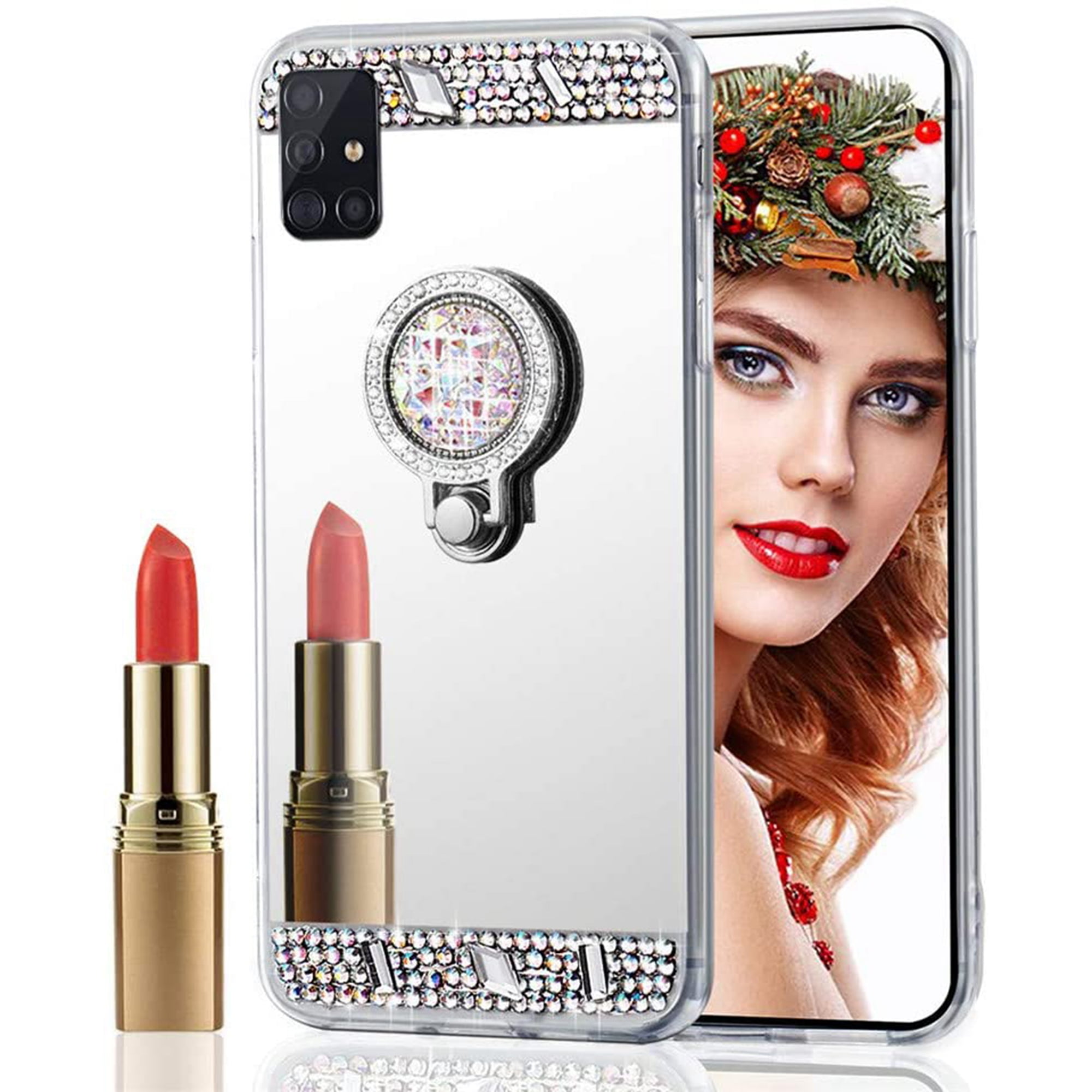 Galaxy A71 Case (not fit A71 5G), Dteck Lightweight Bling Diamond Mirror Case with Ring Grip