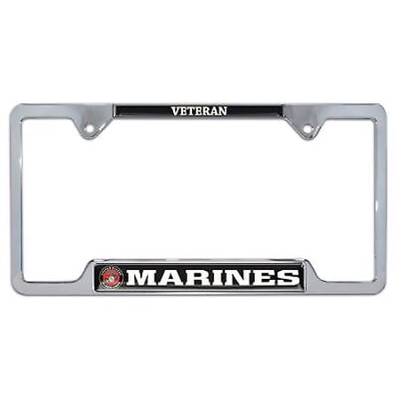 U.S. Marines Veteran Chrome Open Metal License Plate Frame