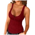 thumbnail image 3 of Loose Tank Tops for Women Women Solid Low Cut Sexy Button Down Sleeveless Top Cami Tops for Women Red S, 3 of 6