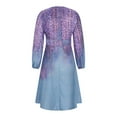 thumbnail image 5 of Ashirexll Dresses for Women Gradient Color Loose Casual Print Long Sleeve V-Neck Soft Lightweight Pleated Fall Dresses Purple XL, 5 of 6