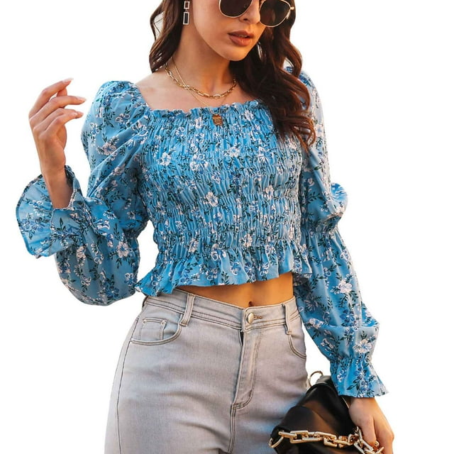 Top De Mujer, Blusa De Primavera, Cuello Cuadrado De Fibra De Poliéster Con Ombligo Expuesto Para El Hogar ANGGREK Ocean Broad Surfboard Fins