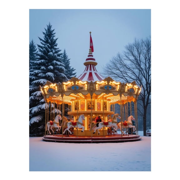 Diamond Art Kit for Adults, Carousel Winter Wonderland Snow Scene Diamond Painting for Adults Beginners, DIY Diamond Art Painting Kits, 5D Diamond Painting Crafts for Home Decor 12x16 Frameless