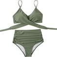 thumbnail image 3 of Aosijia Womens Twist Front Bikini Set Wrap 2 Piece Bathing Suit High Waisted Swimwear Solid Color Swimsuits, 3 of 5