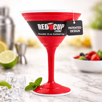 Reusable Red Plastic Stemmed Cocktail Glasses, 12 oz, Party Drinkware Set
