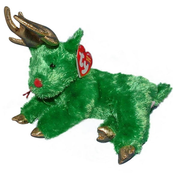 TY Beanie Baby - SLEIGHBELLE the Reindeer (Green Version) (6" Plush) (BONUS 1 RANDOM TY ERASER)