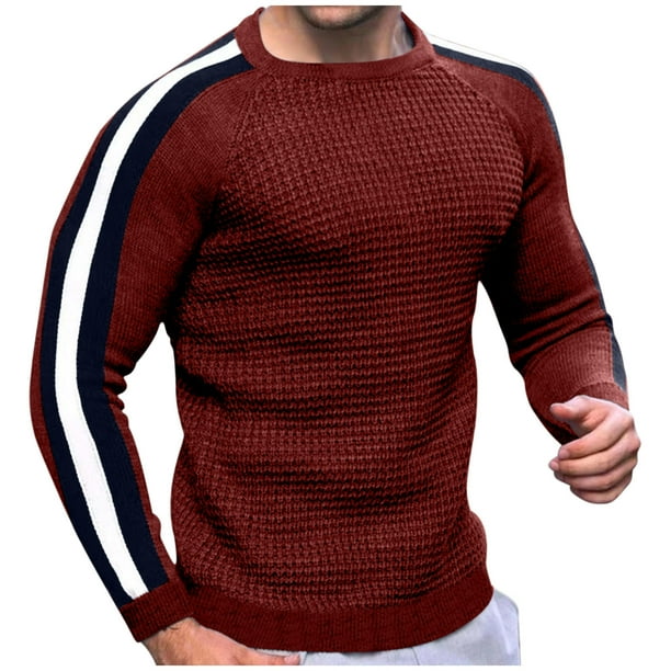 pstuiky camisa de manga larga para hombre, Suéter de cuello redondo con bloques de color para hombre, suéter de punto, suéter de manga larga cálido e informal para hombre top de hombre xxl