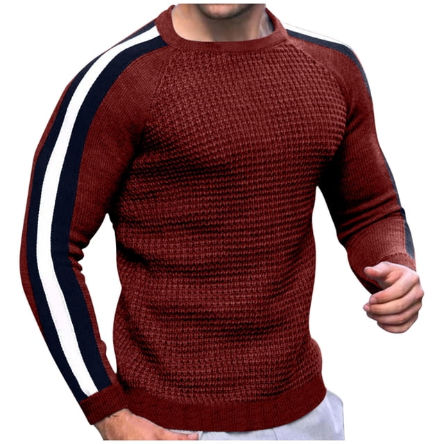 pstuiky camisas de manga larga para hombre, Suéter de cuello redondo con bloques de color para hombre, suéter de punto, suéter de manga larga cálido e informal para hombre l