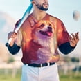 thumbnail image 5 of Zufioo Sunset Cloud Corgi Print Men's Baseball Short Sleeve, Moisture Wicking Button-Down Hip Hop Tee-XX-Large, 5 of 7