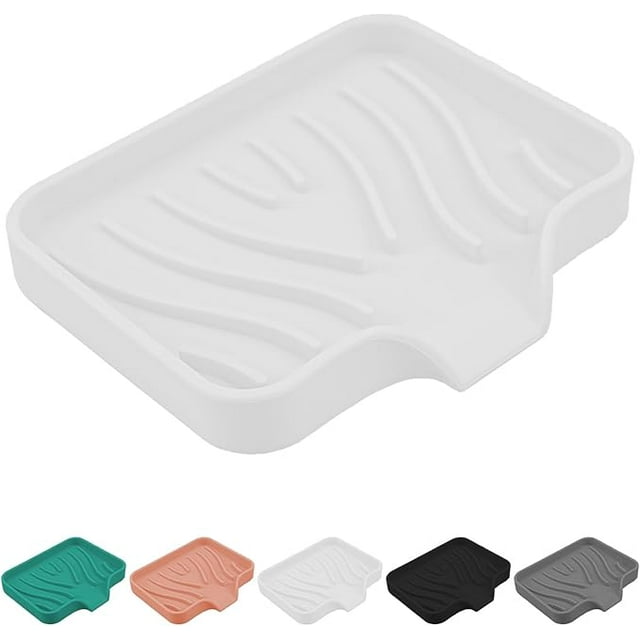 Qnjujn Jaboneras de silicona para baño con caño de drenaje - Organizador de fregadero de baño y cocina, soporte para esponja, bandeja para jabón de platos, perfecto para dispensador, estropajo,