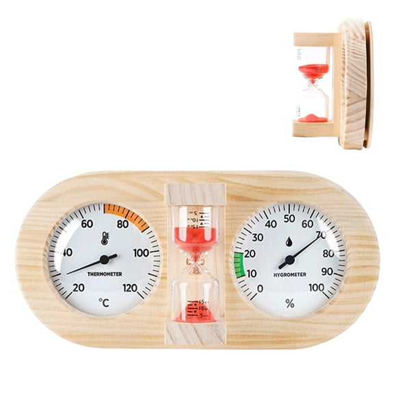 Elegant 3-In-1 Wooden Sauna Thermometer, Hygrometer & 15-Minute Timer For Room