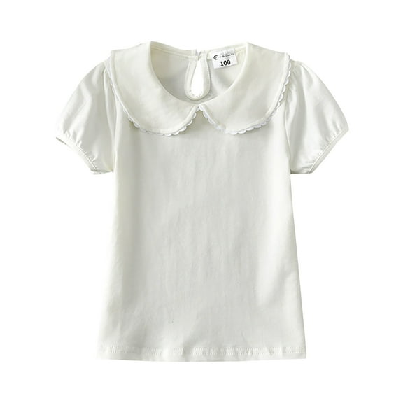 YunPes Girls and Toddler Short Sleeve Lace Peter Pan Collar Shirt Cotton School 𝐔niform Shirts Baby Girls Cute Birthday Clothes
