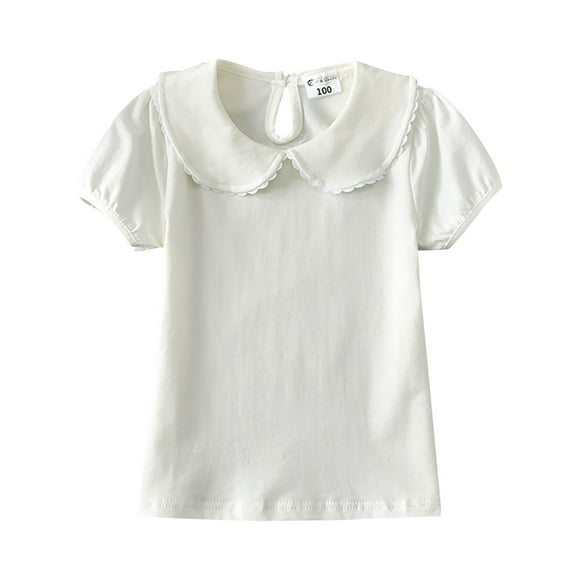 Ketyyh-chn99 Toddler Little Girl Tees Girls Summer T Shirt Small Fresh Lace Lapel Solid Color For 0 To 6 Years for 4-5 Years,White