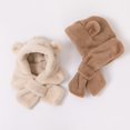 thumbnail image 3 of Visland Kids Winter Hat Scarf Plush Cross Thicken Solid Color One-Piece Thermal Ear Decor Cold-proof Baby Bonnet Scarf Infant Accessories, 3 of 3