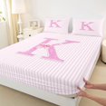 thumbnail image 3 of Manfei Modern Geometric Stripes Fitted Sheet Full,Monogrammed K Design Bed Set,3pcs,1 Fitted Sheet and 2 Pillowcases, 3 of 6