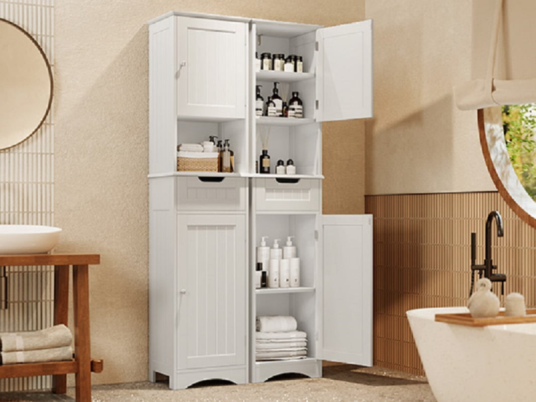 Asofer 67" Tall Bathroom Storage Cabinet, Modern Multipurpose Linen Tower for Bathroom, Living Room & Entryway, Adjustable Shelf, White