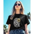 thumbnail image 3 of Women's T-Shirts, Lion Sunflower Hand Drawn Cotton Crewneck Tee Short Sleeve Casual Tops Loose Graphic T-Shirt Black, L, 3 of 7