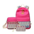 thumbnail image 2 of 3 Pieces Canvas Backpack Shoulder Organizer Set Large Capacity Zipper Ethnic Style School Bags Causal Adjustable Travel Bag Rose Red, 2 of 9