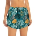 thumbnail image 2 of Xecao's Tropical Leaves for a double-layer running short for women, perfect for gym, tennis, and more, featuring a convenient pocket., 2 of 9