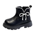 thumbnail image 2 of Babcutegg Girls Fall Short Boots British Style Bow Knot Pearl Chunky Sole Ankle Boots Kids Fashion Everyday Wear Black Size 3 Little Kid, 2 of 10