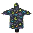 thumbnail image 2 of Oversized Wearable Blanket Hoodie,DarkGray Cartoon Dinosaurs Pattern Sherpa Blanket Hoodie with Super Pockets,Super Warm Fuzzy Pullover for Women & Men, 2 of 6