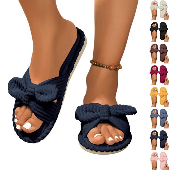 YOUYEDIAN House Womens Slippers Summer Indoor Shoes Cute Comfortable Sandals Beach Flip Flops (Navy)